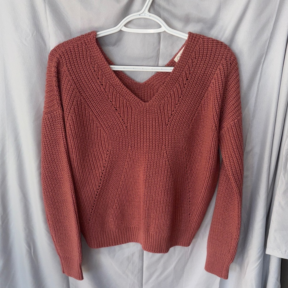 Elegant V-Neck Sweater in Warm Red